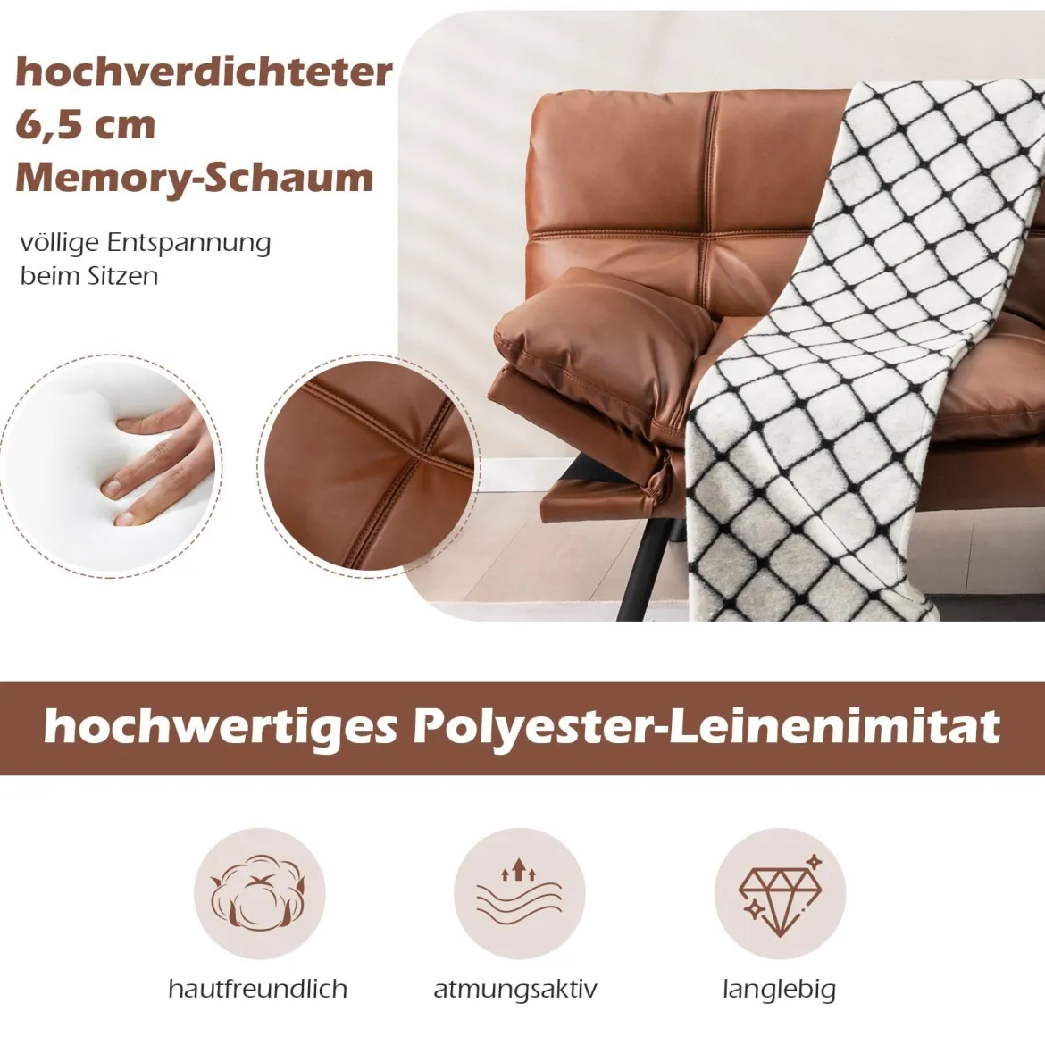 Klappbares Schlafsofa mit Schlaffunktion Schlafcouch mit Verstellbarer Rückenlehne Braun