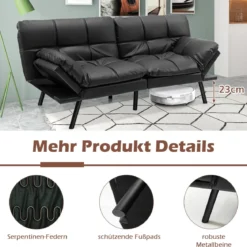Klappbares Schlafsofa mit Schlaffunktion Schlafcouch mit Verstellbarer Rückenlehne Braun Schwarz
