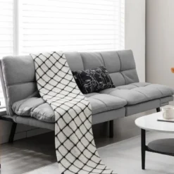 Klappbares Schlafsofa mit Schlaffunktion Schlafcouch mit Verstellbarer Rückenlehne Grau