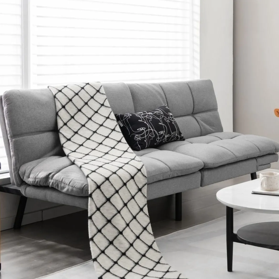 Klappbares Schlafsofa mit Schlaffunktion Schlafcouch mit Verstellbarer Rückenlehne Grau