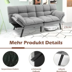 Klappbares Schlafsofa mit Schlaffunktion Schlafcouch mit Verstellbarer Rückenlehne Grau