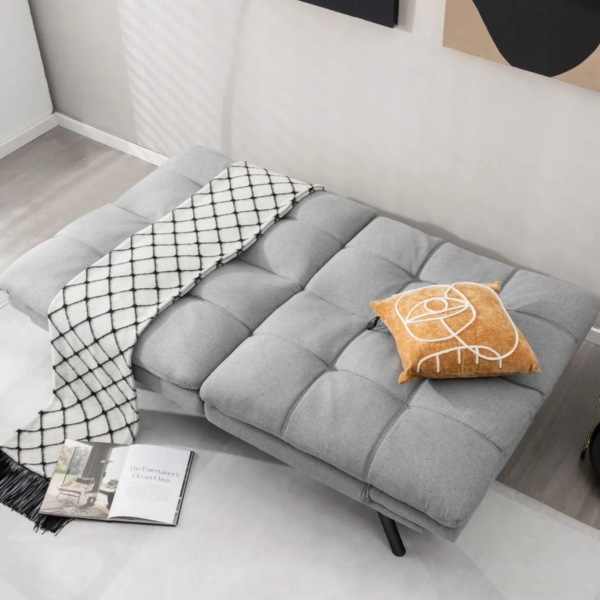 Klappbares Schlafsofa mit Schlaffunktion Schlafcouch mit Verstellbarer Rückenlehne Grau