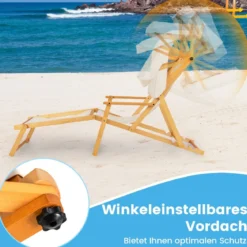 Klappbare Strandliege mit Neigbarem Baldachin &Verstellbarer Rückenlehne & Fußstütze