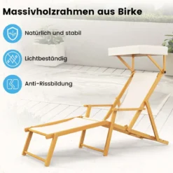 Klappbare Strandliege mit Neigbarem Baldachin &Verstellbarer Rückenlehne & Fußstütze