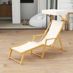 Klappbare Strandliege mit Neigbarem Baldachin &Verstellbarer Rückenlehne & Fußstütze