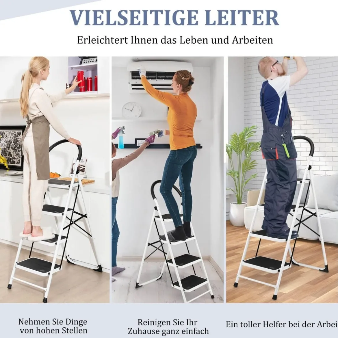 klappbare 4-stufige Leiter mit Handgriff Tragfähigkeit von 150 Kg 46,5 x 90 x 135,5 cm