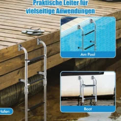 Klappbare 3-stufige Leiter mit Robusten PVC-Stufen & Bodenadapter & Clips 27,5 x 13 x 90 cm