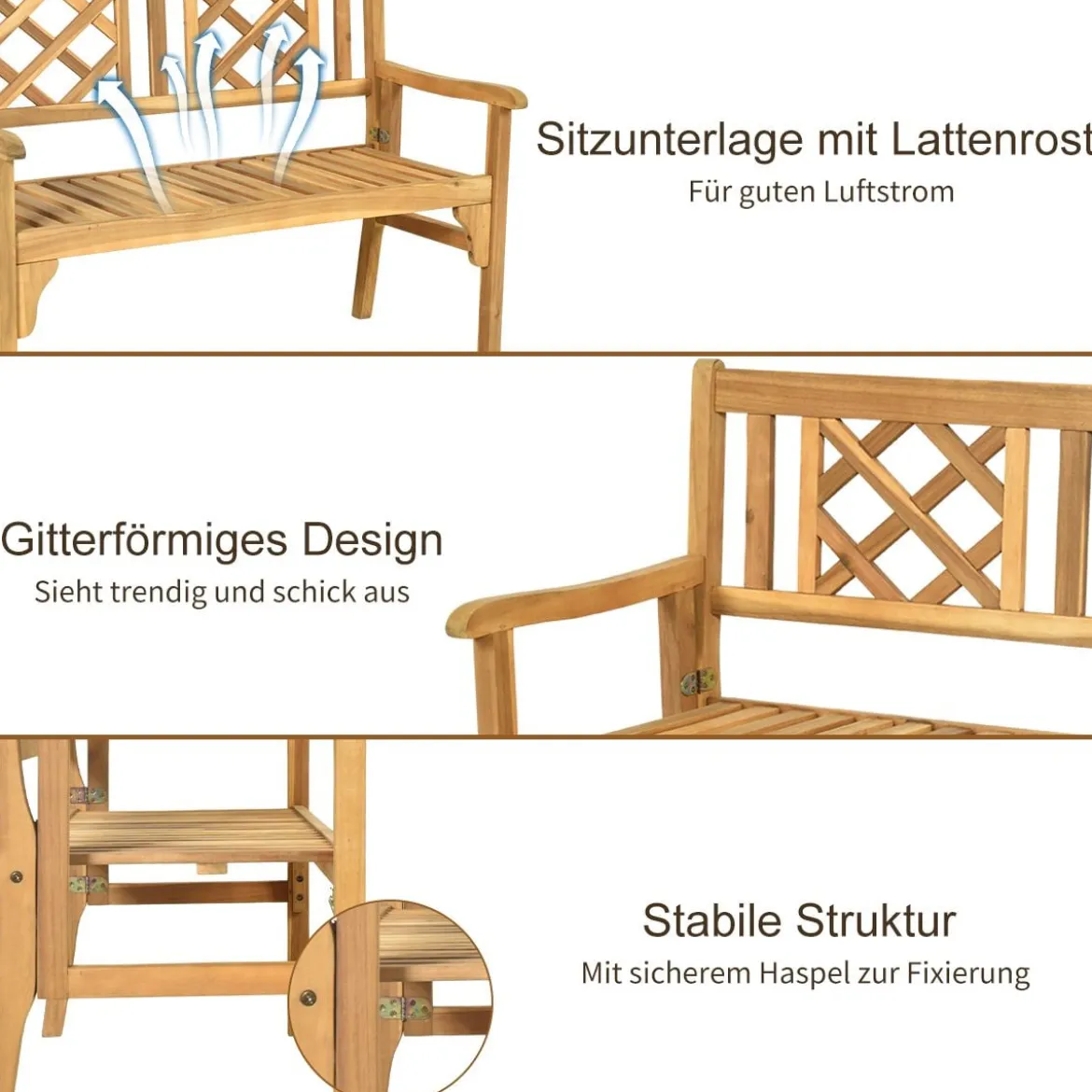 Klappbare Terrassenbank Gartenbank Holz Holzbank Gartenmöbel 120 x 56 x 90 cm Natur