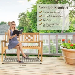 Klappbare Terrassenbank Gartenbank Holz Holzbank Gartenmöbel 120 x 56 x 90 cm Natur