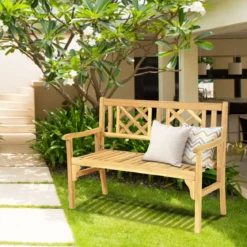 Klappbare Terrassenbank Gartenbank Holz Holzbank Gartenmöbel 120 x 56 x 90 cm Natur
