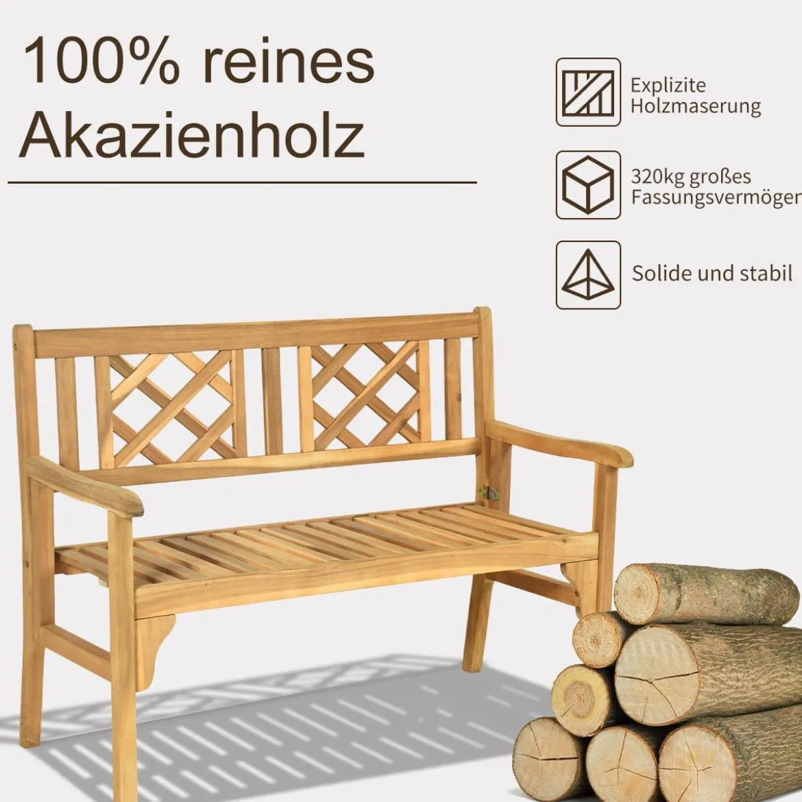 Klappbare Terrassenbank Gartenbank Holz Holzbank Gartenmöbel 120 x 56 x 90 cm Natur