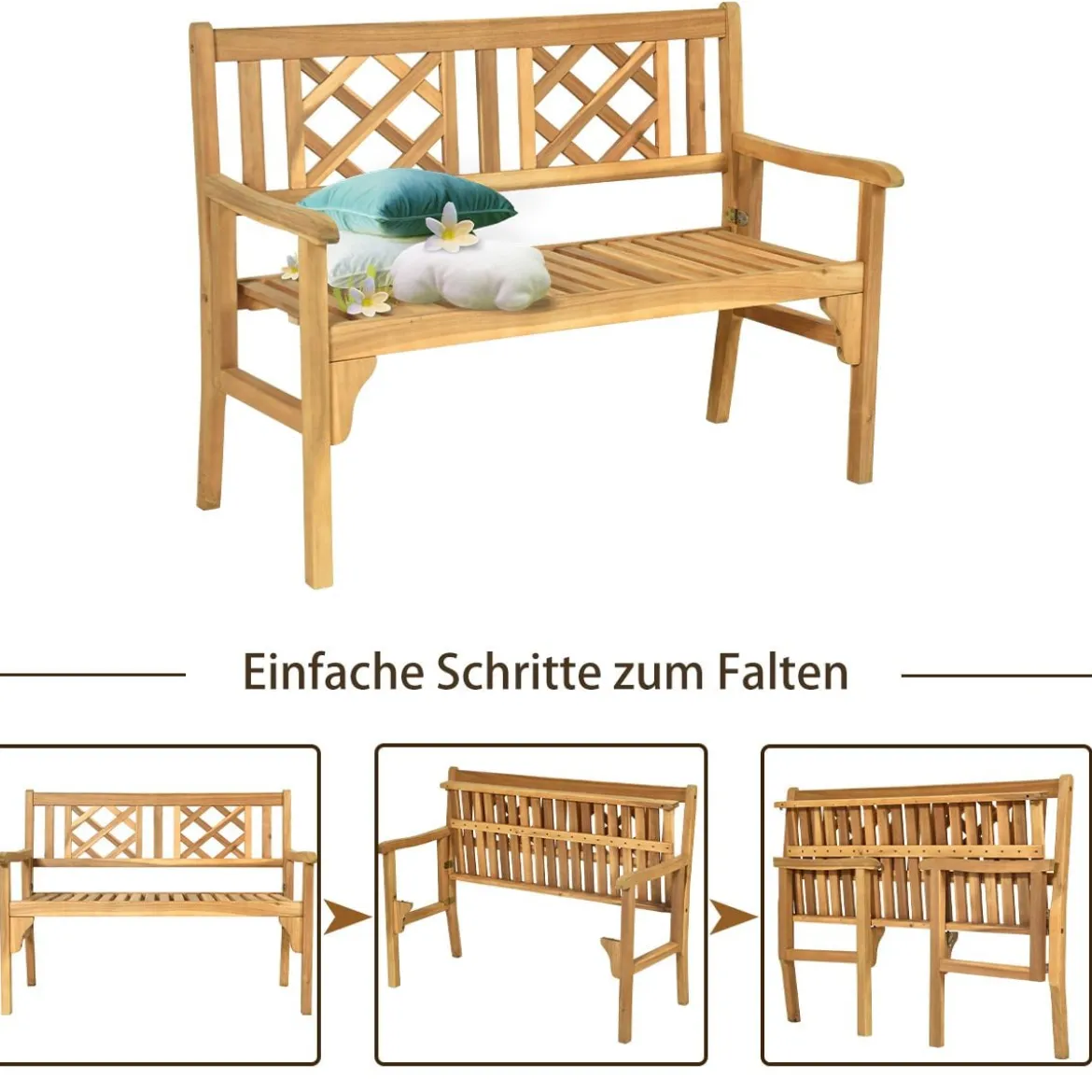 Klappbare Terrassenbank Gartenbank Holz Holzbank Gartenmöbel 120 x 56 x 90 cm Natur
