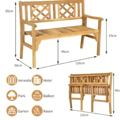 Klappbare Terrassenbank Gartenbank Holz Holzbank Gartenmöbel 120 x 56 x 90 cm Natur