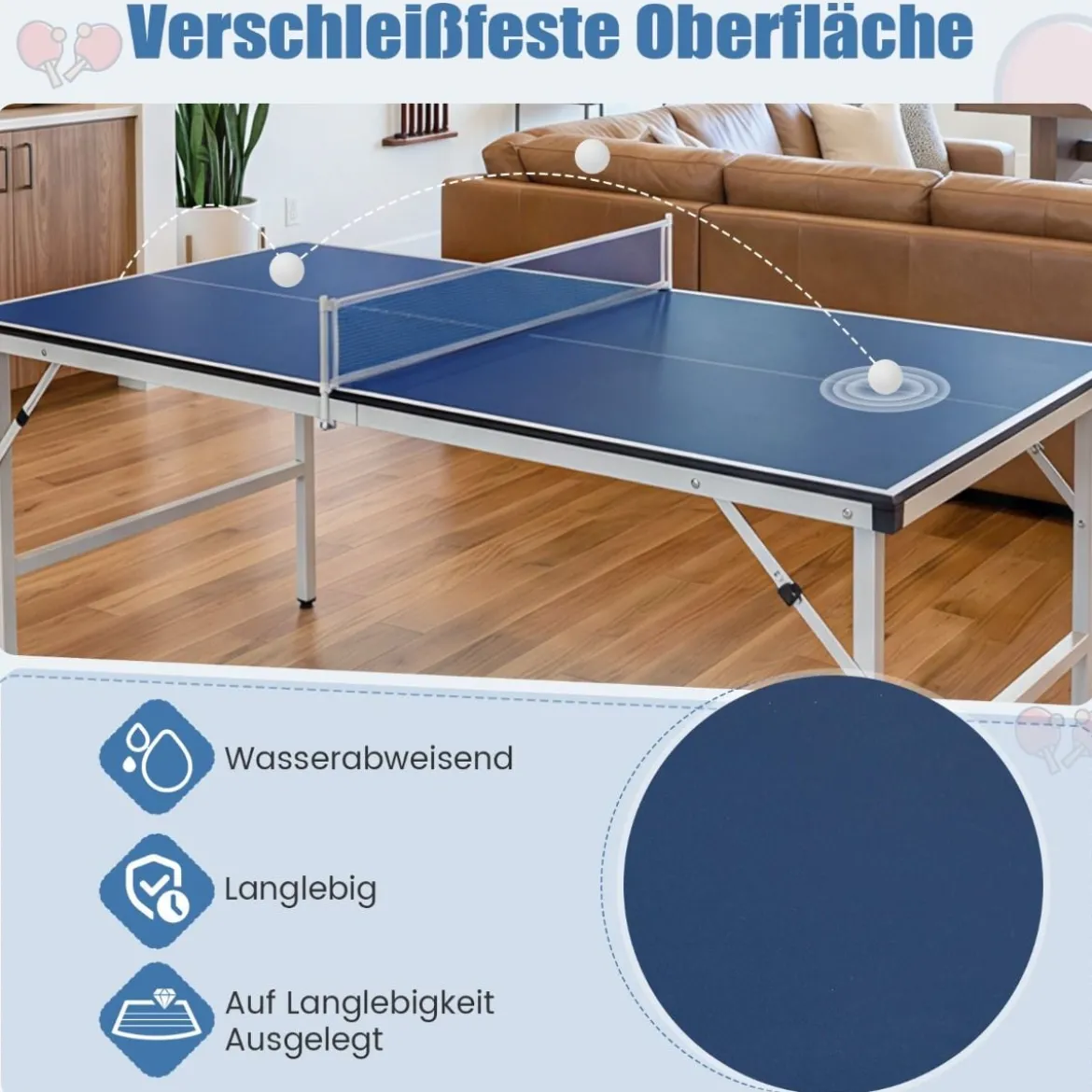 Klappbare Tischtennisplatte mit Netz & 2 Schlägern & Bällen Mini Tischtennistisch Ping Pong Tisch