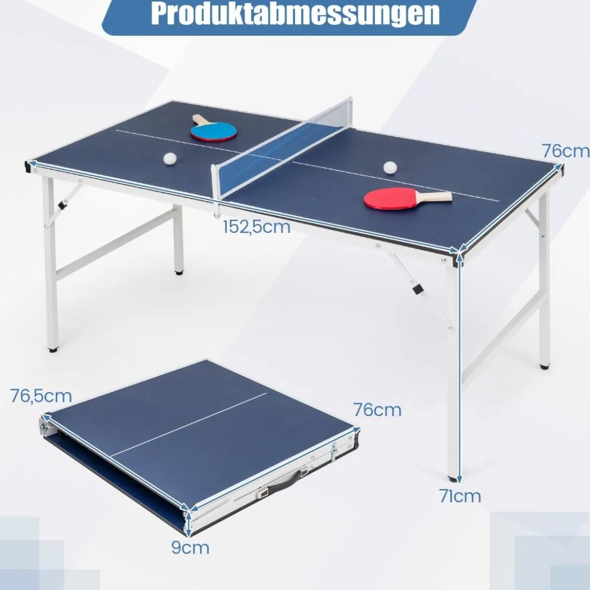 Klappbare Tischtennisplatte mit Netz & 2 Schlägern & Bällen Mini Tischtennistisch Ping Pong Tisch