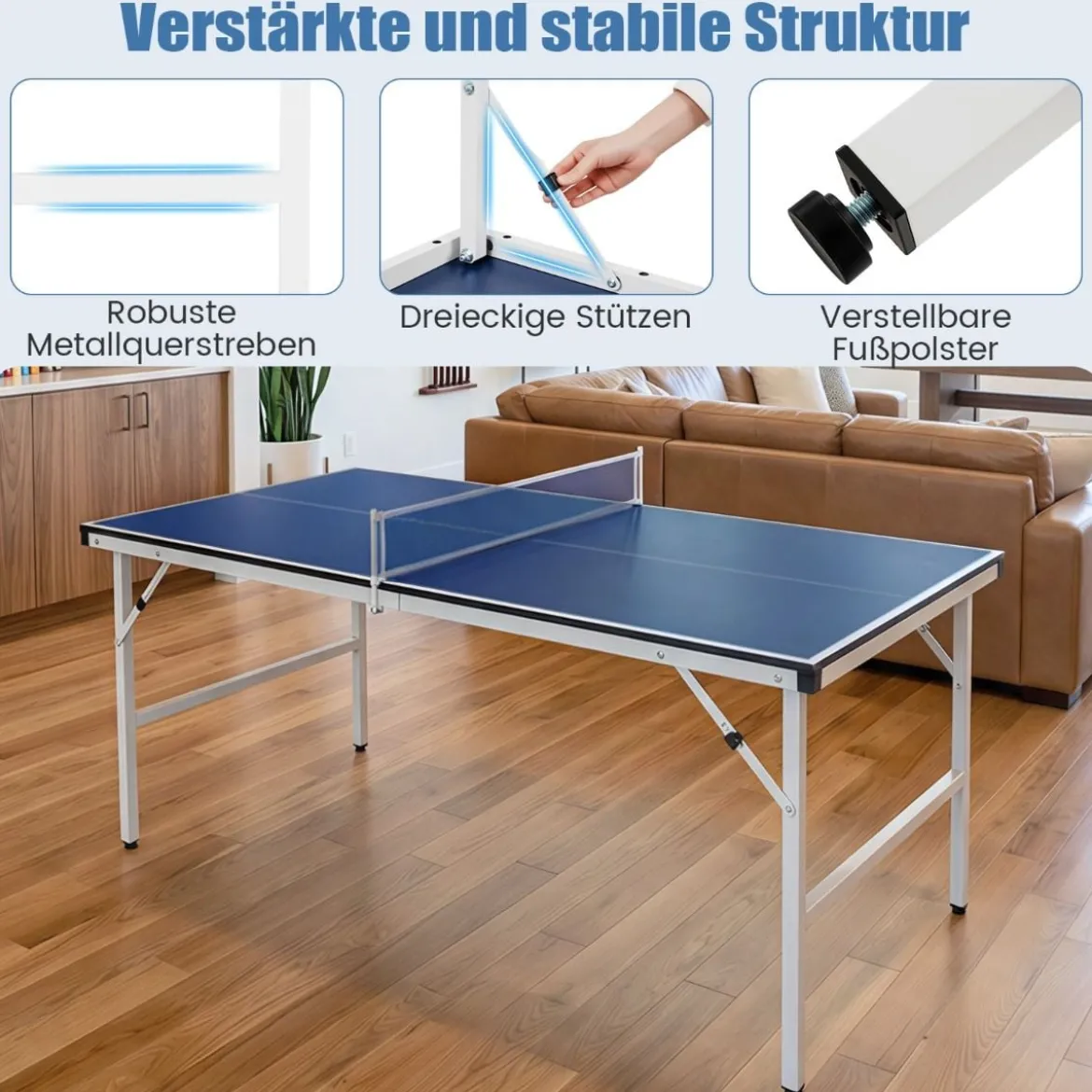 Klappbare Tischtennisplatte mit Netz & 2 Schlägern & Bällen Mini Tischtennistisch Ping Pong Tisch