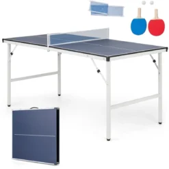 Klappbare Tischtennisplatte mit Netz & 2 Schlägern & Bällen Mini Tischtennistisch Ping Pong Tisch