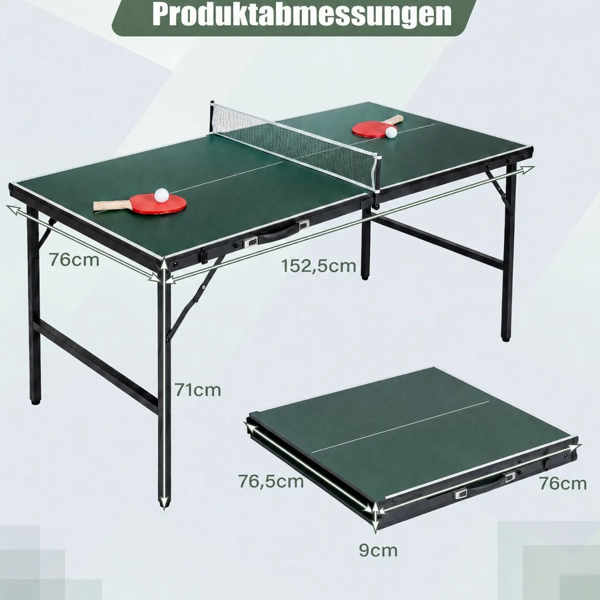 Klappbare Tischtennisplatte mit Netz & 2 Schlägern & Bällen Ping Pong Tisch Schwarz/Blau/Grün