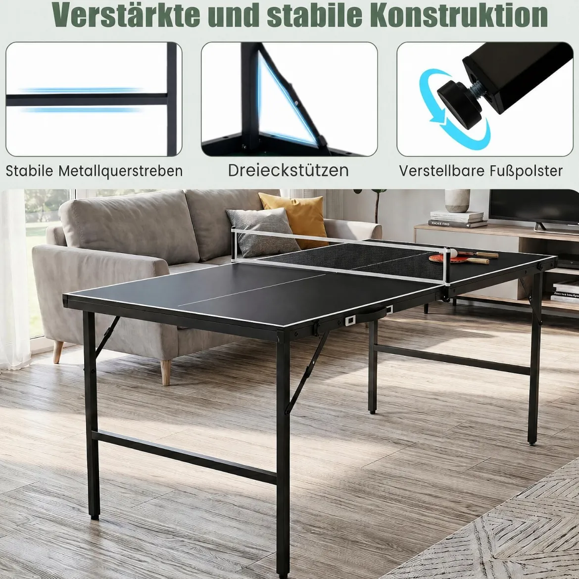 Klappbare Tischtennisplatte mit Netz & 2 Schlägern & Bällen Ping Pong Tisch Schwarz/Blau/Grün