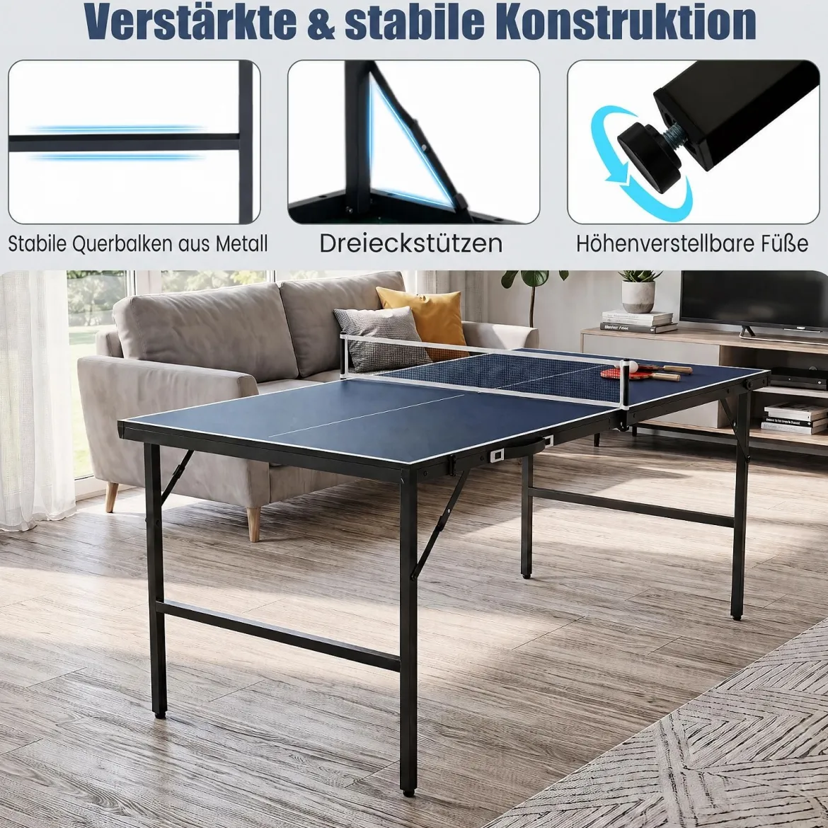 Klappbare Tischtennisplatte mit Netz & 2 Schlägern & Bällen Ping Pong Tisch Schwarz/Blau/Grün