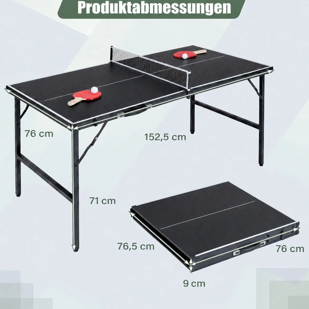 Klappbare Tischtennisplatte mit Netz & 2 Schlägern & Bällen Ping Pong Tisch Schwarz/Blau/Grün