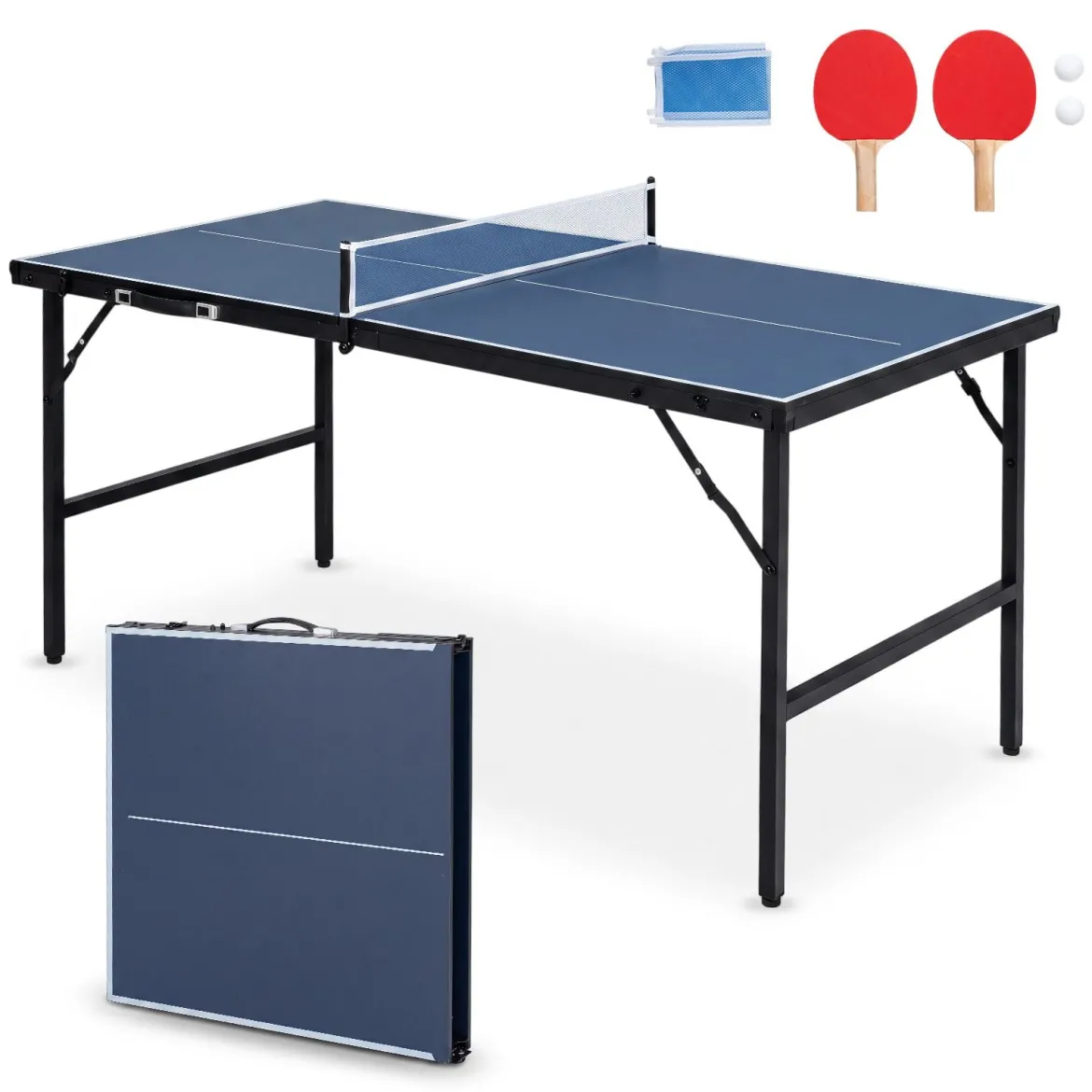 Klappbare Tischtennisplatte mit Netz & 2 Schlägern & Bällen Ping Pong Tisch Schwarz/Blau/Grün