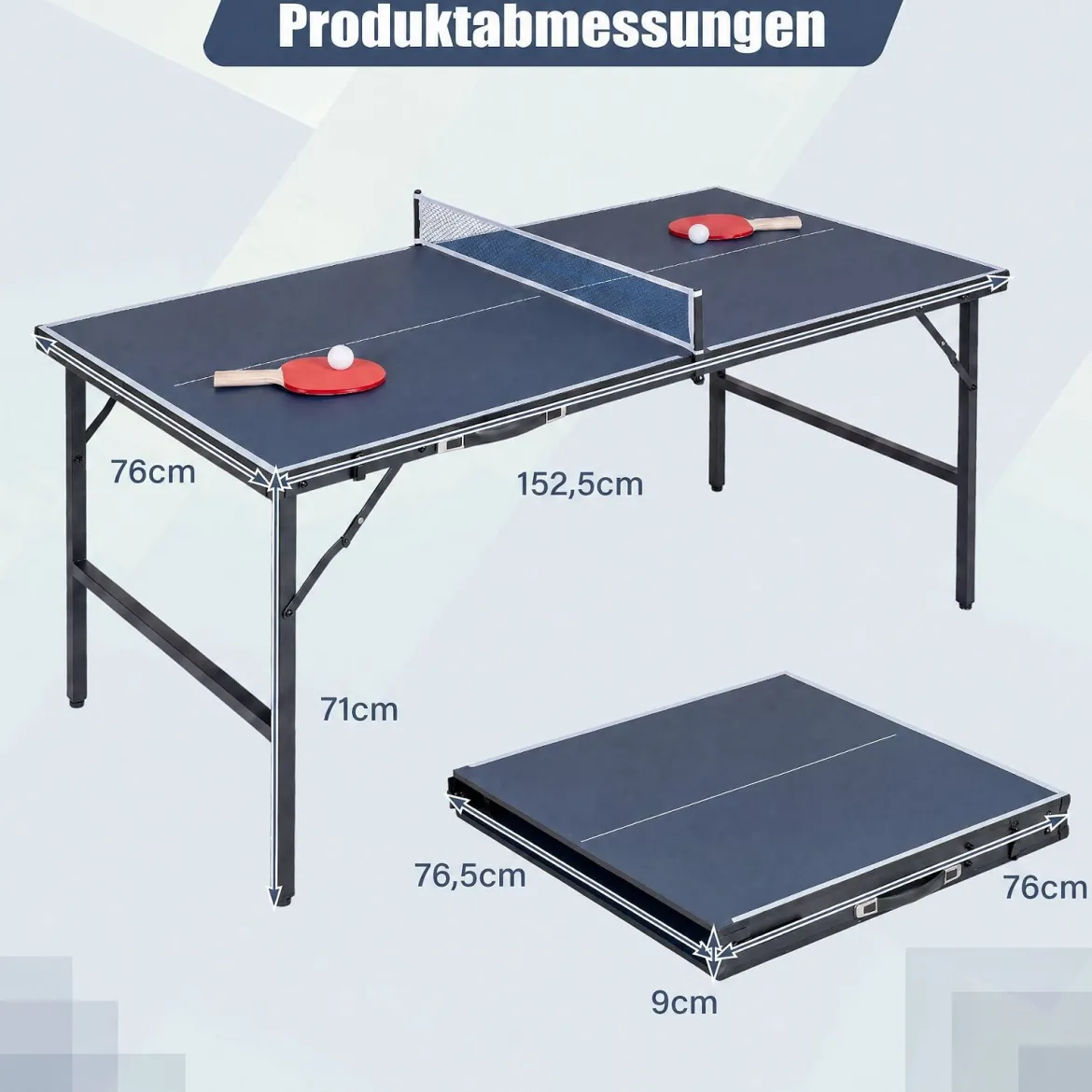 Klappbare Tischtennisplatte mit Netz & 2 Schlägern & Bällen Ping Pong Tisch Schwarz/Blau/Grün