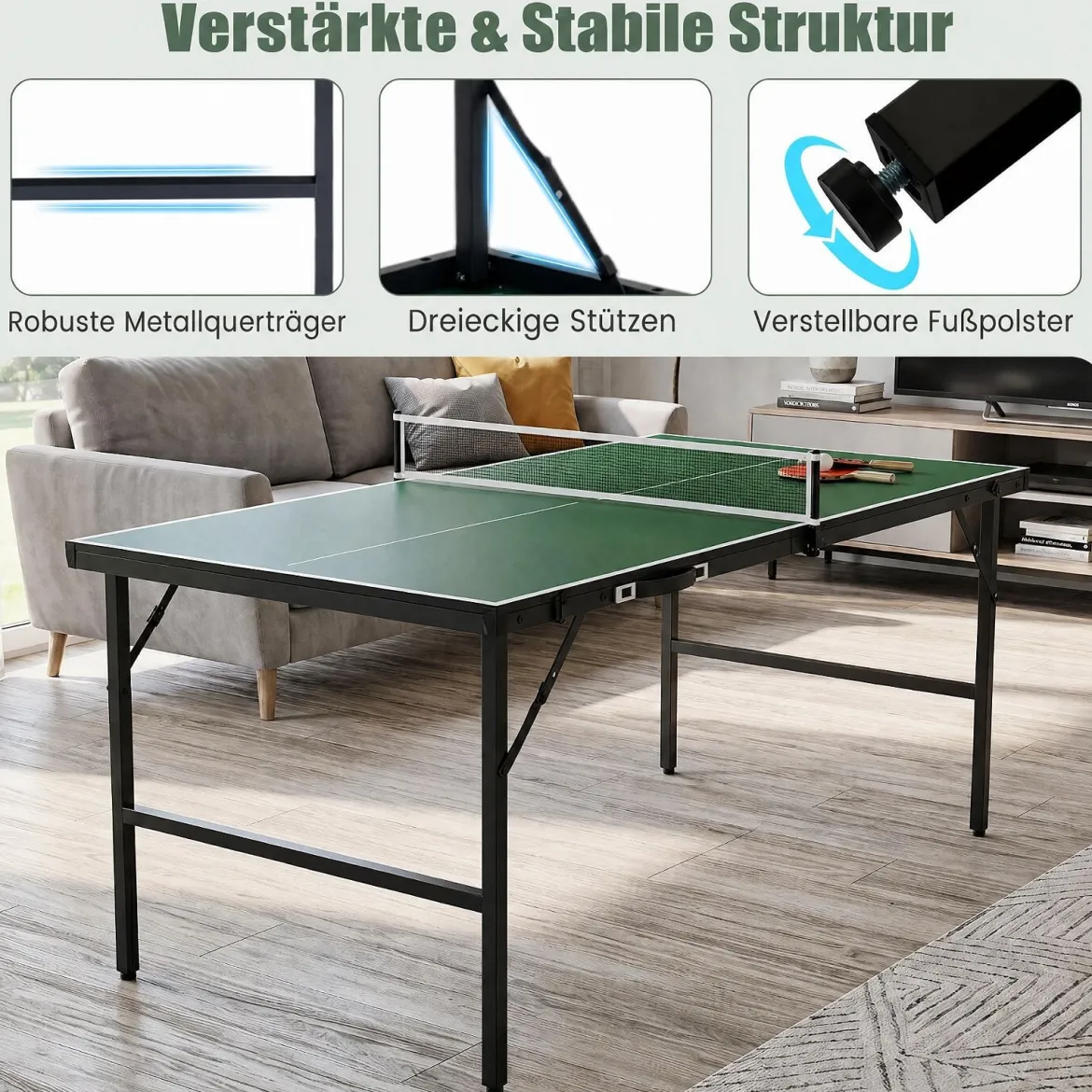 Klappbare Tischtennisplatte mit Netz & 2 Schlägern & Bällen Ping Pong Tisch Schwarz/Blau/Grün