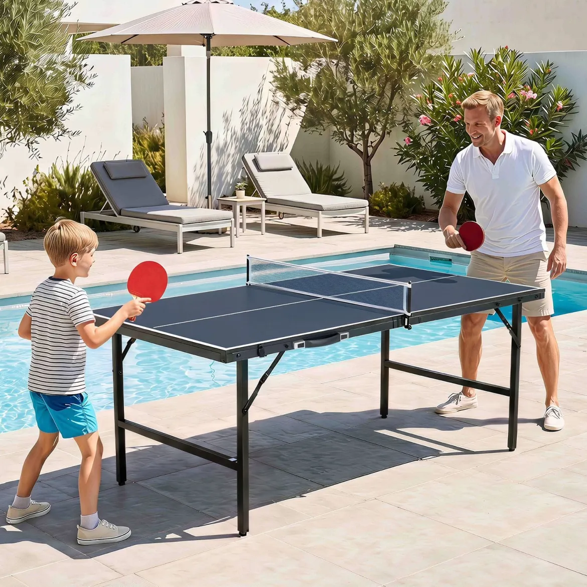 Klappbare Tischtennisplatte mit Netz & 2 Schlägern & Bällen Ping Pong Tisch Schwarz/Blau/Grün