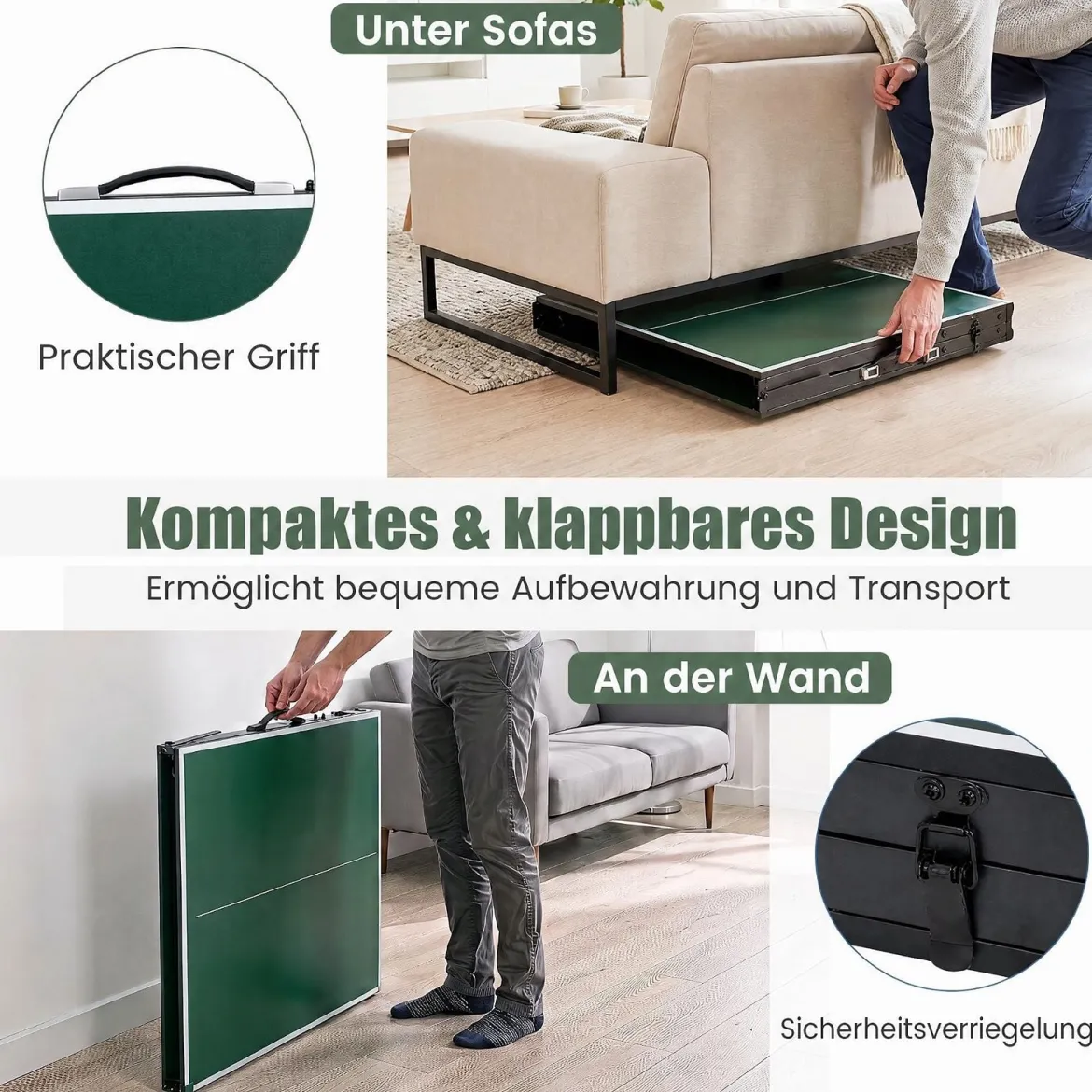 Klappbare Tischtennisplatte mit Netz & 2 Schlägern & Bällen Ping Pong Tisch Schwarz/Blau/Grün