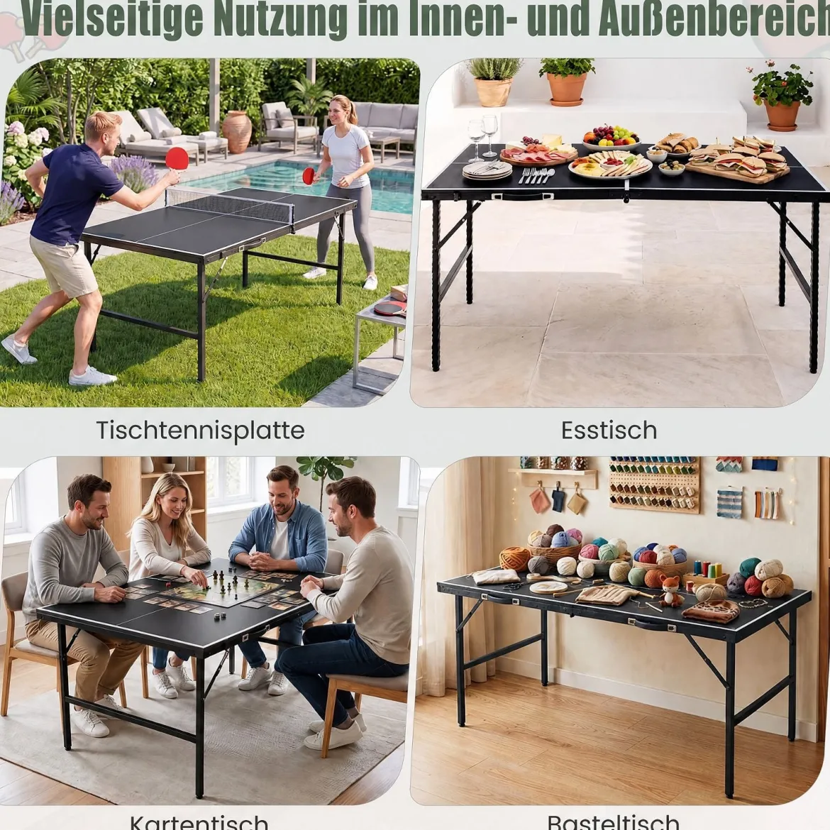 Klappbare Tischtennisplatte mit Netz & 2 Schlägern & Bällen Ping Pong Tisch Schwarz/Blau/Grün
