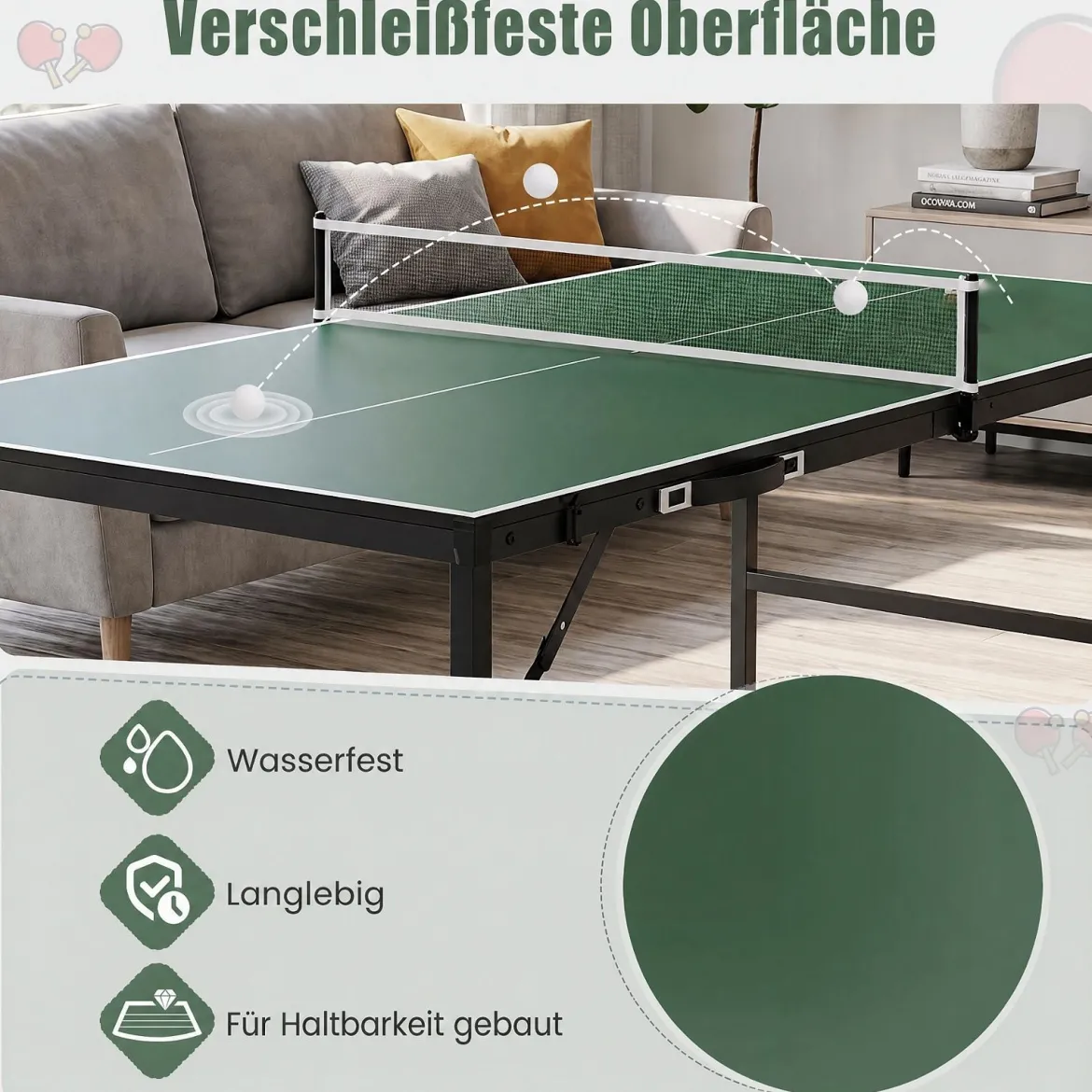 Klappbare Tischtennisplatte mit Netz & 2 Schlägern & Bällen Ping Pong Tisch Schwarz/Blau/Grün