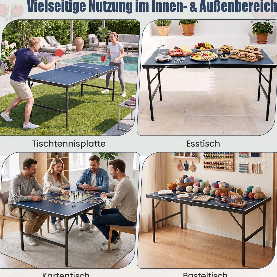 Klappbare Tischtennisplatte mit Netz & 2 Schlägern & Bällen Ping Pong Tisch Schwarz/Blau/Grün