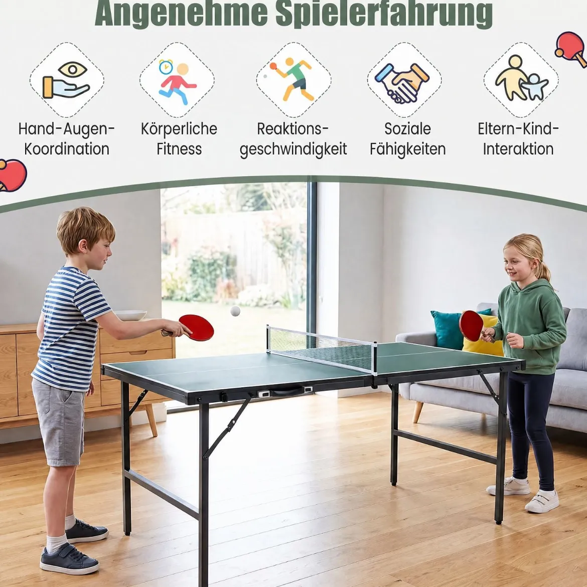 Klappbare Tischtennisplatte mit Netz & 2 Schlägern & Bällen Ping Pong Tisch Schwarz/Blau/Grün