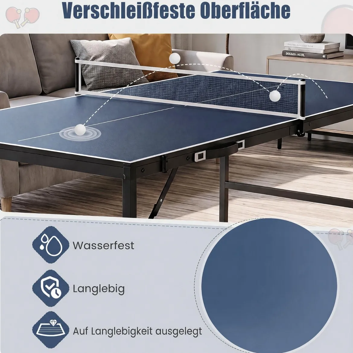 Klappbare Tischtennisplatte mit Netz & 2 Schlägern & Bällen Ping Pong Tisch Schwarz/Blau/Grün