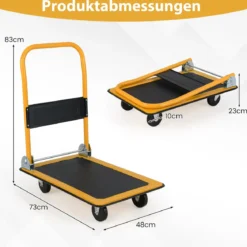 Klappbare Transportwagen bis 150 kg Tragkraft Plattformwagen mit 360° Lenkrollen & Handgriff Orange
