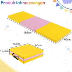 Klappbare Weichbodenmatte mit 2 Griffen Rutschfeste Gymnastikmatte 180 x 60 x 5 cm