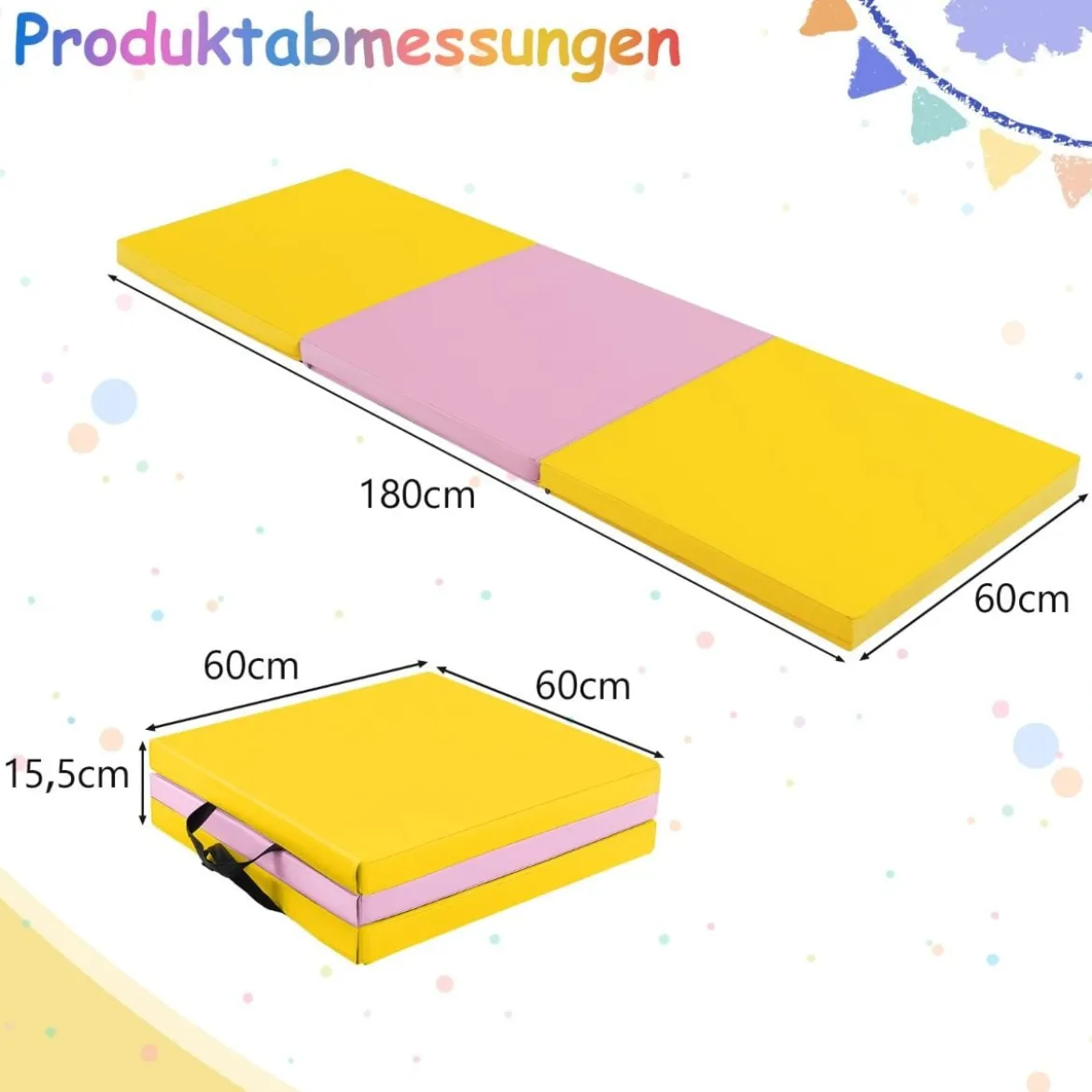 Klappbare Weichbodenmatte mit 2 Griffen Rutschfeste Gymnastikmatte 180 x 60 x 5 cm