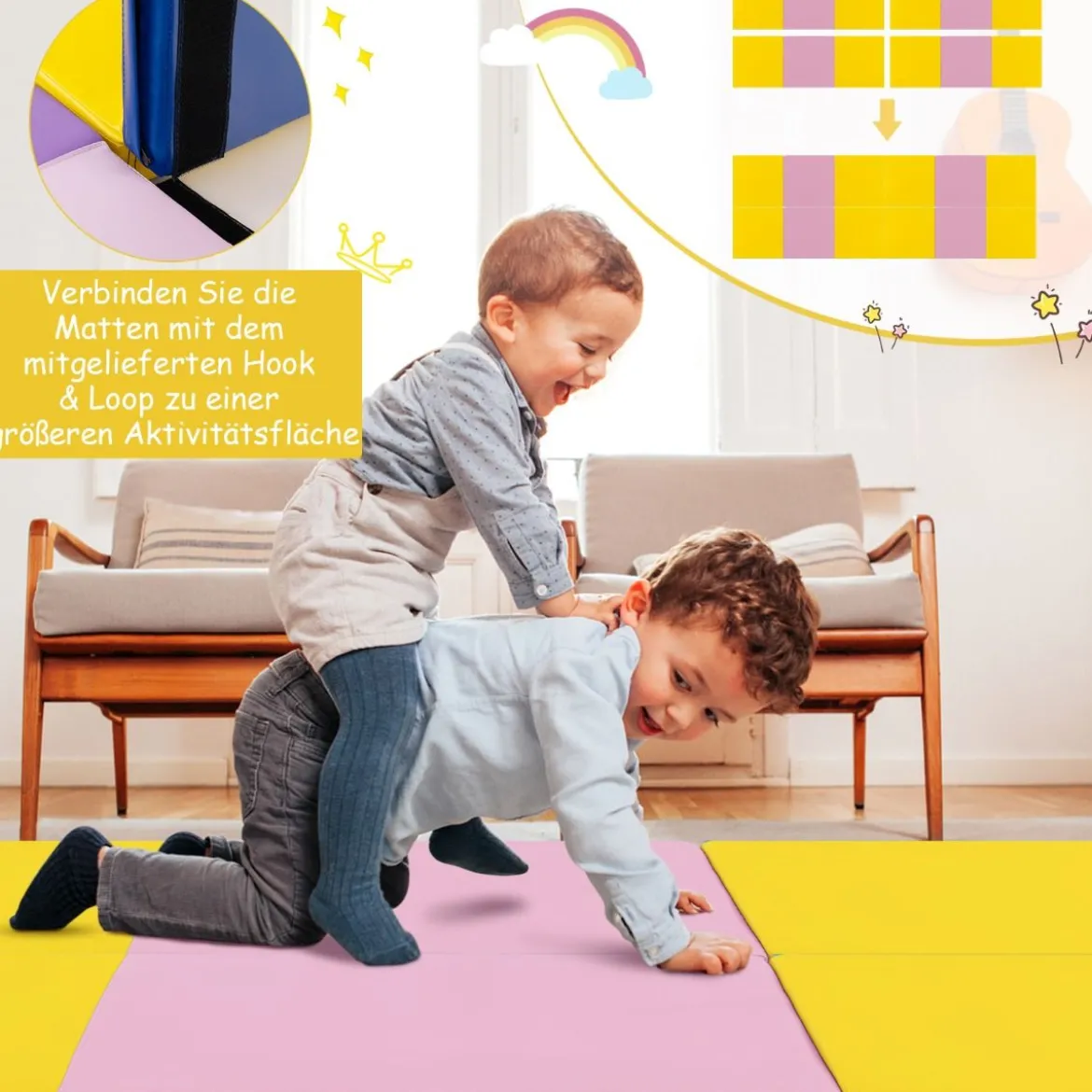 Klappbare Weichbodenmatte mit 2 Griffen Rutschfeste Gymnastikmatte 180 x 60 x 5 cm