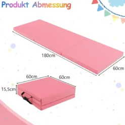 Klappbare Weichbodenmatte mit 2 Griffen Rutschfeste Gymnastikmatte 180 x 60 x 5 cm