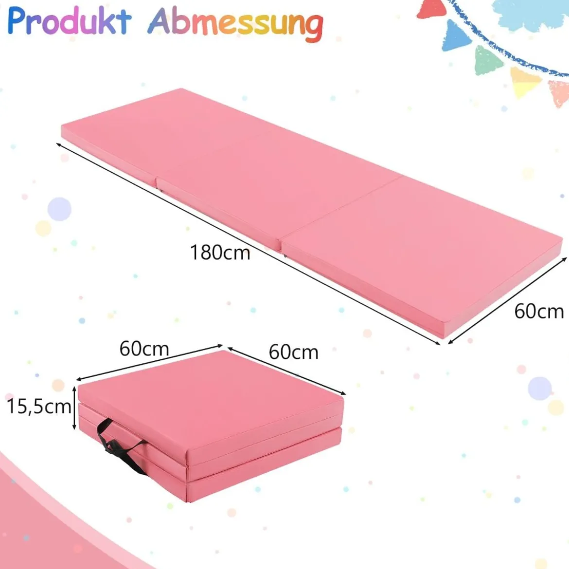 Klappbare Weichbodenmatte mit 2 Griffen Rutschfeste Gymnastikmatte 180 x 60 x 5 cm
