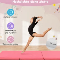 Klappbare Weichbodenmatte mit 2 Griffen Rutschfeste Gymnastikmatte 180 x 60 x 5 cm