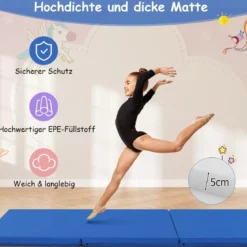 Klappbare Weichbodenmatte mit 2 Griffen Rutschfeste Gymnastikmatte 180 x 60 x 5 cm