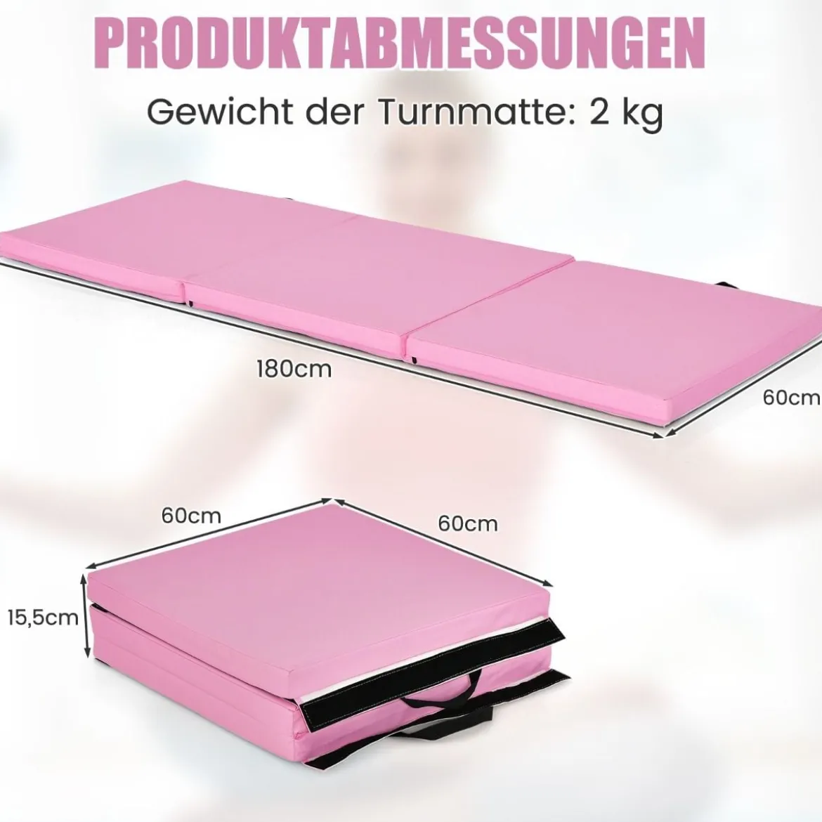 Klappbare Weichbodenmatte mit 2 Griffen Rutschfeste Gymnastikmatte 180 x 60 x 5 cm