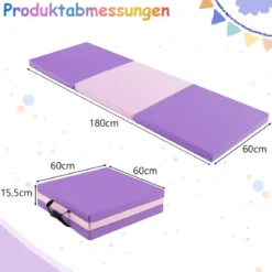Klappbare Weichbodenmatte mit 2 Griffen Rutschfeste Gymnastikmatte 180 x 60 x 5 cm