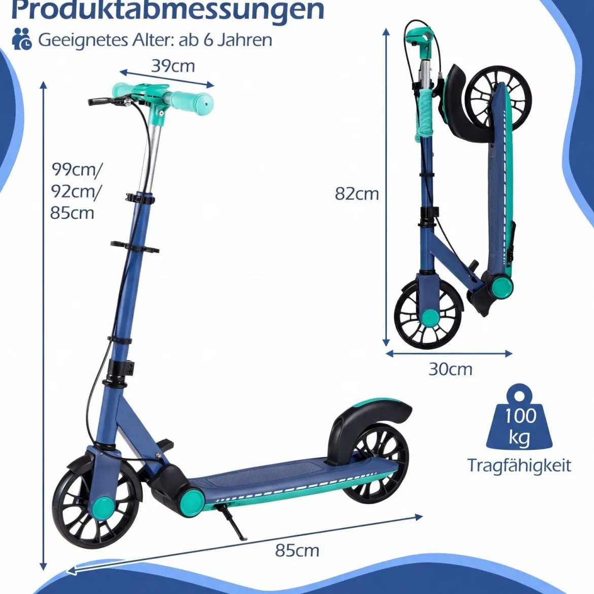 Klappbar Roller Scooter mit 2 Leuchtenden Rädern & Ständer Höhenverstellbar Tretroller Grün