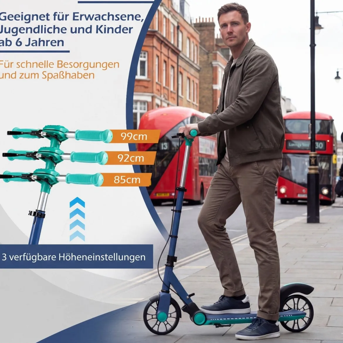 Klappbar Roller Scooter mit 2 Leuchtenden Rädern & Ständer Höhenverstellbar Tretroller Grün
