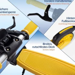 Klappbar Roller Scooter mit 2 Leuchtenden Rädern & Ständer Höhenverstellbar Tretroller Gelb