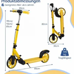 Klappbar Roller Scooter mit 2 Leuchtenden Rädern & Ständer Höhenverstellbar Tretroller Gelb