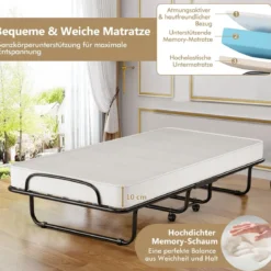 Klappbett auf Rädern mit Matratze für Erwachsene 190 x 80 x 39 cm hergestellt in Italien Herkunft: Italien
